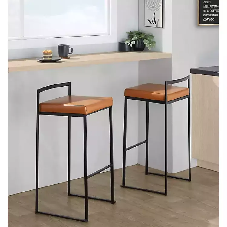 Bar Stools & Counter Height Stools-Kirklands Home Camel Faux Leather Stackable Bar Stools, Set of 2 Tan