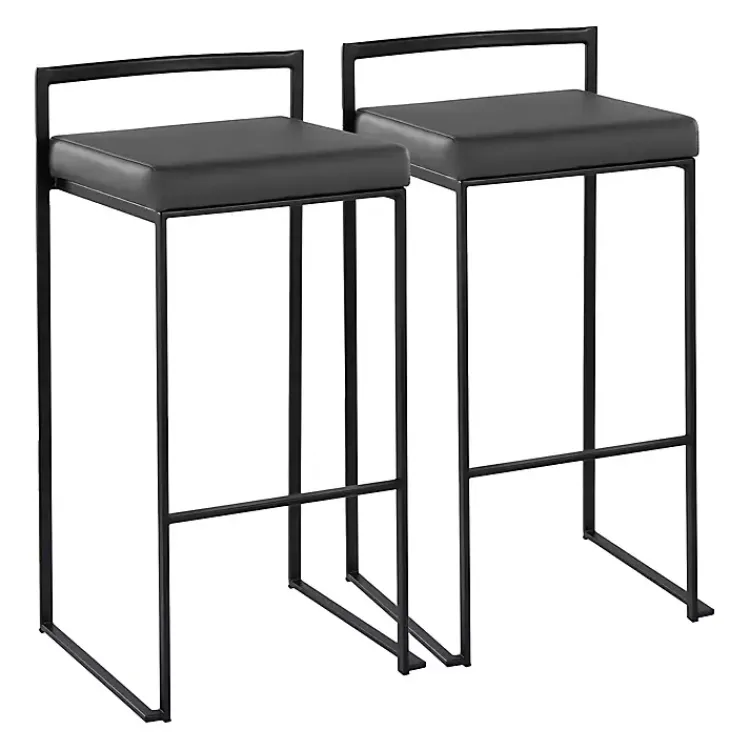 Bar Stools & Counter Height Stools-Kirklands Home Faux Leather Stackable Bar Stools, Set of 2 Gray