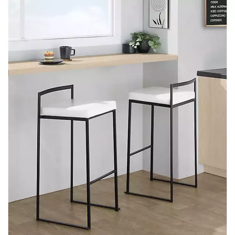 Bar Stools & Counter Height Stools-Kirklands Home Faux Leather Stackable Bar Stools, Set of 2 White