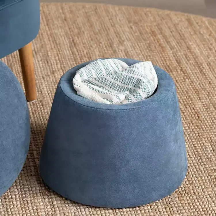 Benches & Ottomans-Kirklands Home Navy Chenille Mushroom Storage Ottoman Blue