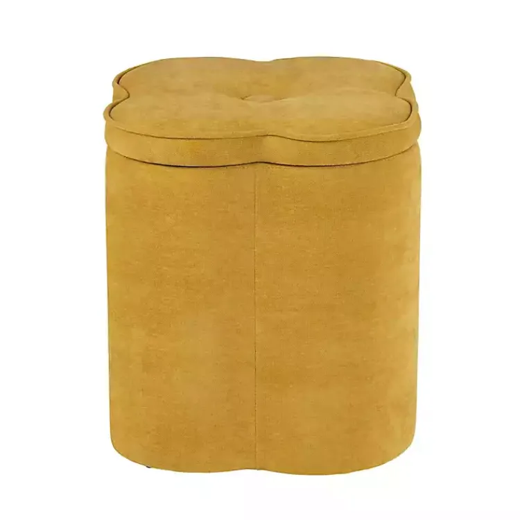 Benches & Ottomans-Kirklands Home Spice Chenille Flower Storage Ottoman Yellow