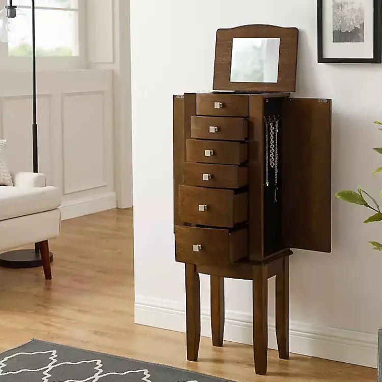 Dressers & Chests-Kirklands Home Walnut Wood 5-Drawer Zinnia Jewelry Armoire Brown
