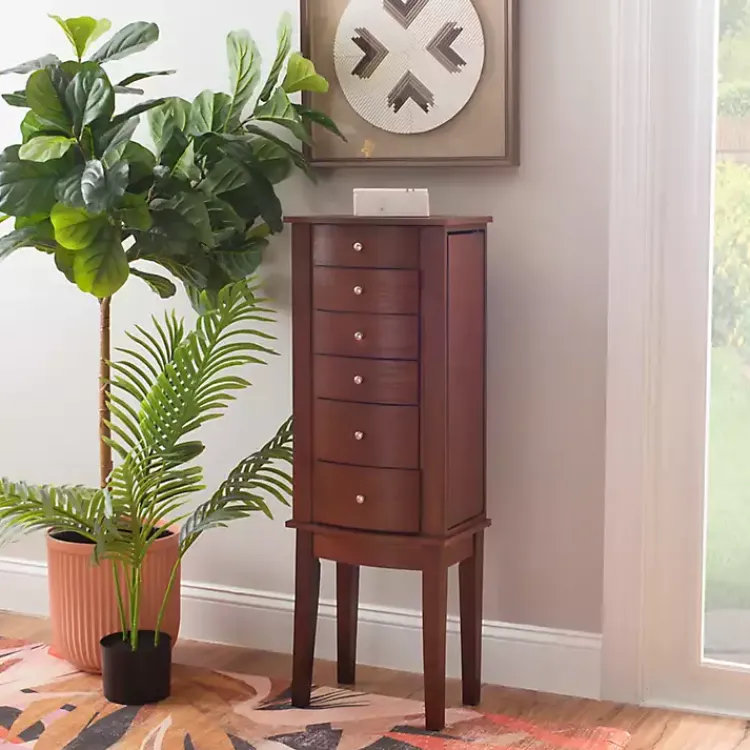 Dressers & Chests-Kirklands Home Walnut Wood 6-Drawer Maddie Jewelry Armoire Brown