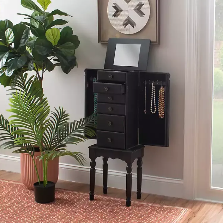Dressers & Chests-Kirklands Home 5-Drawer Ollie Petite Jewelry Armoire Black