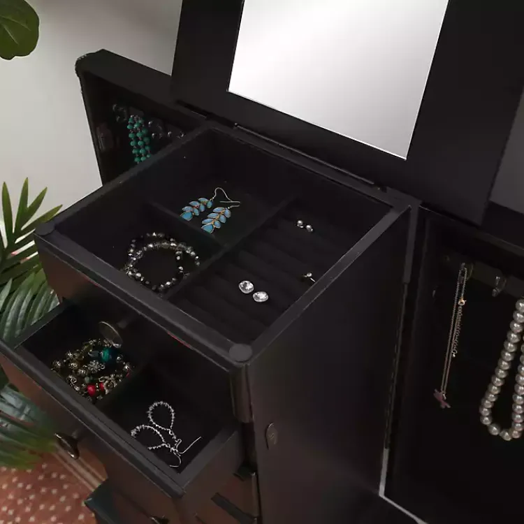 Dressers & Chests-Kirklands Home 5-Drawer Ollie Petite Jewelry Armoire Black