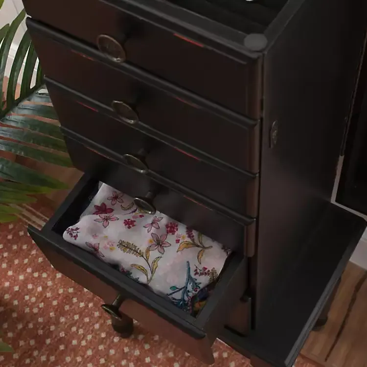 Dressers & Chests-Kirklands Home 5-Drawer Ollie Petite Jewelry Armoire Black