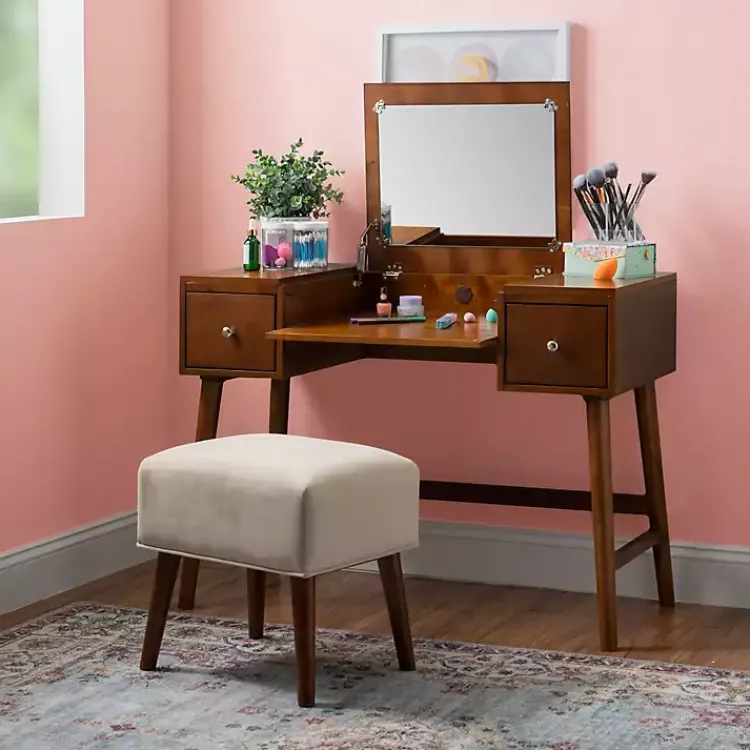 Dressers & Chests-Kirklands Home Walnut Viola Flip-Top 2-pc. Vanity Set Brown