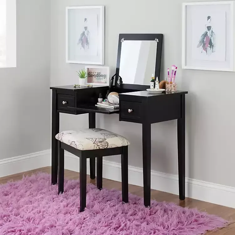 Dressers & Chests-Kirklands Home Virginia Butterfly 2-pc. Vanity Set Black