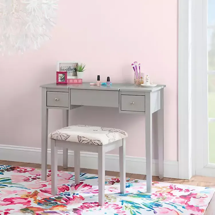 Dressers & Chests-Kirklands Home Silver Virginia Butterfly 2-pc. Vanity Set Gray