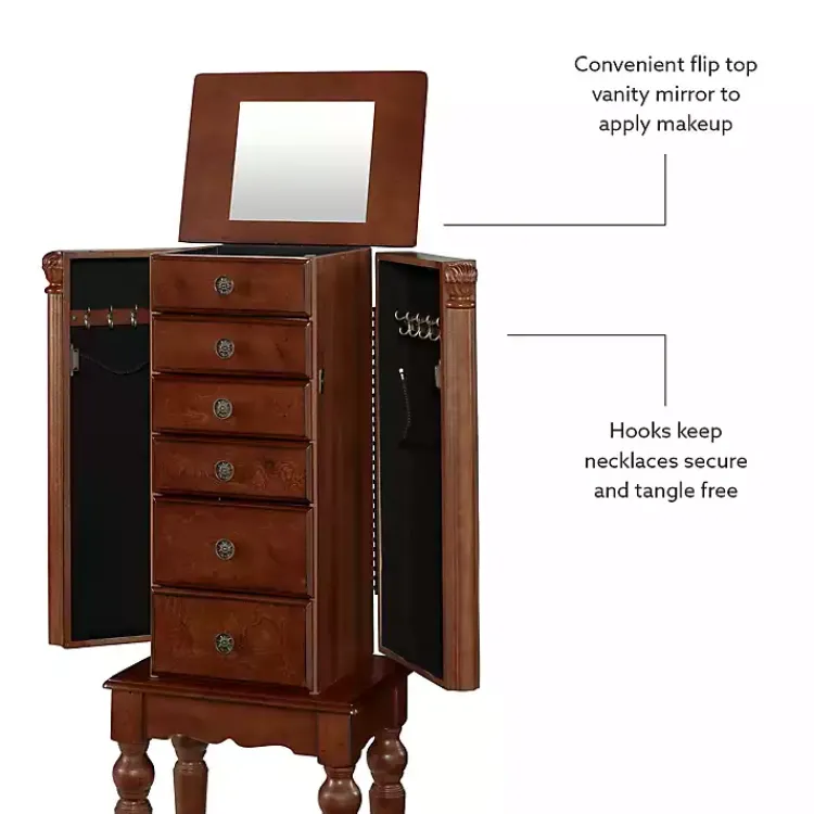 Dressers & Chests-Kirklands Home Cherry 5-Drawer Ollie Petite Jewelry Armoire Brown